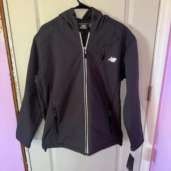 NWT New Balance Softshell 4-Way Stretch Jacket Hooded Fleece Grey Men's Sz M - Picture 1 of 7
